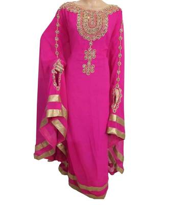 pink georgette embroidered zari work islamic kaftans 1