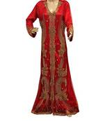 red georgette embroidered zari work islamic kaftans
