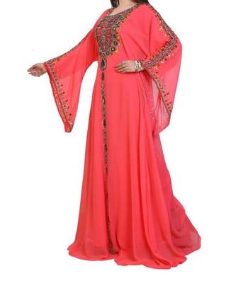 pink georgette embroidered zari work islamic kaftans 1