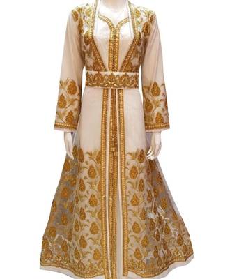 white georgette embroidered zari work islamic kaftans 1