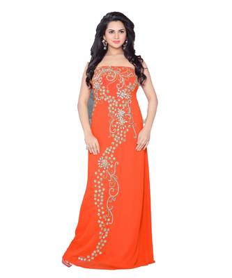 Coral Georgette Embroidered Zari Work Fustan 1