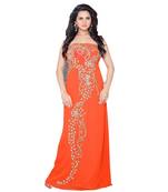 Coral Georgette Embroidered Zari Work Fustan