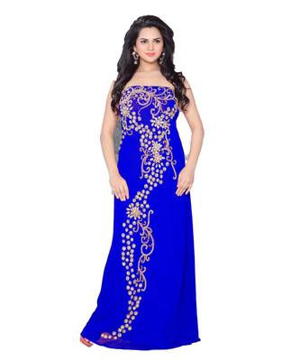 Royal Blue Georgette Embroidered Zari Work Fustan 1