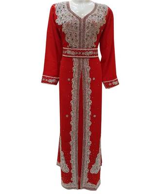 maroon georgette embroidered zari work islamic kaftans 1