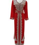 maroon georgette embroidered zari work islamic kaftans