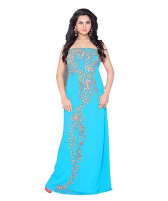 Blue Georgette Embroidered Zari Work Fustan 1