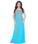 Blue Georgette Embroidered Zari Work Fustan