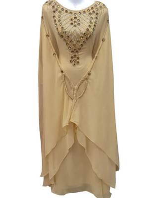 beige georgette embroidered zari work islamic kaftans 1
