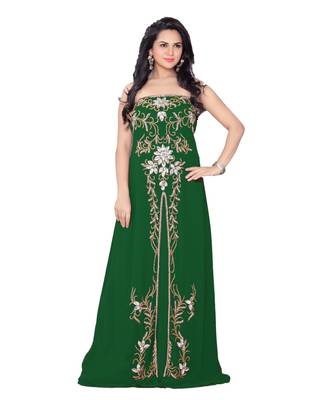 Green Georgette Embroidered Zari Work Fustan 1