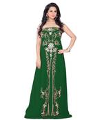 Green Georgette Embroidered Zari Work Fustan