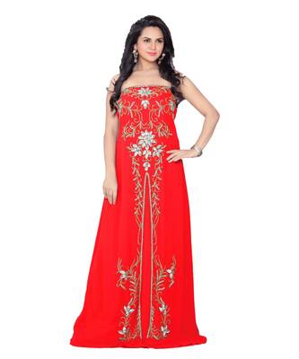 Coral Georgette Embroidered Zari Work Fustan 1