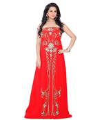 Coral Georgette Embroidered Zari Work Fustan