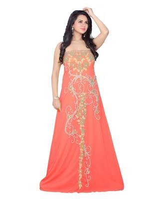 Coral Georgette Embroidered Zari Work Fustan 1