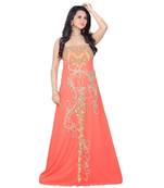 Coral Georgette Embroidered Zari Work Fustan