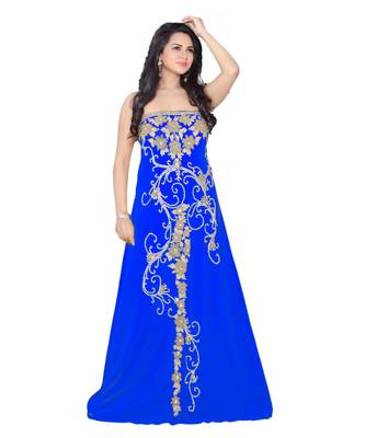 Royal Blue Georgette Embroidered Zari Work Fustan 1