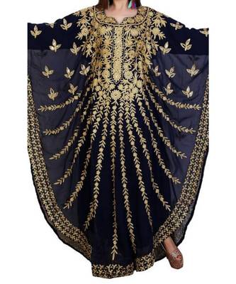 black georgette embroidered zari work islamic kaftans 1