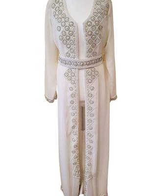 white georgette embroidered zari work islamic kaftans 1
