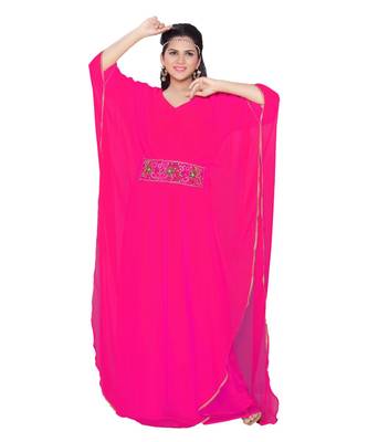 Pink Georgette Embroidered Zari Work Islamic Kaftans 1