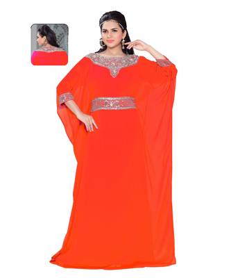 Coral Georgette Embroidered Zari Work Islamic Kaftans 1