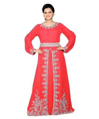 Coral Georgette Embroidered Zari Work Islamic Kaftans 1