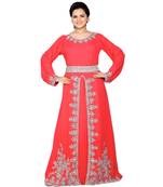 Coral Georgette Embroidered Zari Work Islamic Kaftans