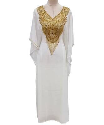 white georgette embroidered zari work islamic kaftans 1