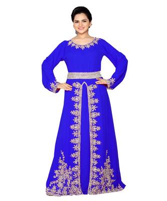 Royal Blue Georgette Embroidered Zari Work Islamic Kaftans 1