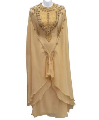 beige georgette embroidered zari work islamic kaftans 1