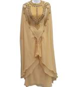 beige georgette embroidered zari work islamic kaftans