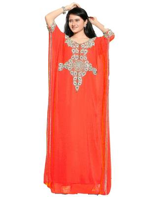 Coral Georgette Embroidered Zari Work Islamic Kaftans 1