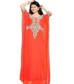 Coral Georgette Embroidered Zari Work Islamic Kaftans