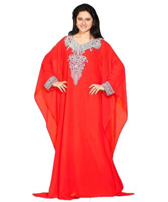 Coral Georgette Embroidered Zari Work Islamic Kaftans 1