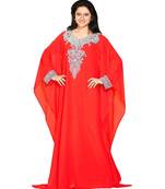 Coral Georgette Embroidered Zari Work Islamic Kaftans