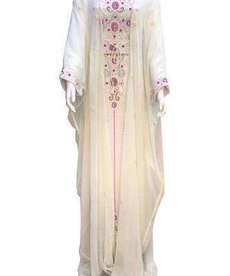white georgette embroidered zari work islamic kaftans 1