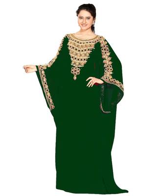 Green Georgette Embroidered Zari Work Islamic Kaftans 1