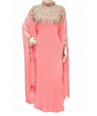 peach georgette embroidered zari work islamic kaftans 1