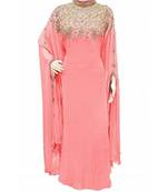 peach georgette embroidered zari work islamic kaftans