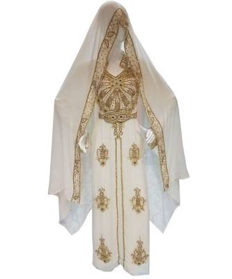 white georgette embroidered zari work islamic kaftans 1