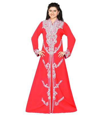 Coral Georgette Embroidered Zari Work Islamic Kaftans 1