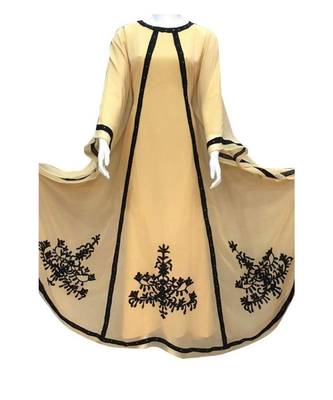 beige georgette embroidered zari work islamic kaftans 1