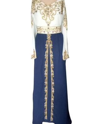 white georgette embroidered zari work islamic kaftans 1