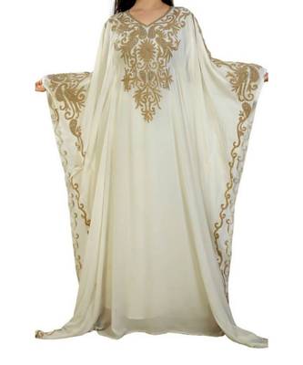 white georgette embroidered zari work islamic kaftans 1