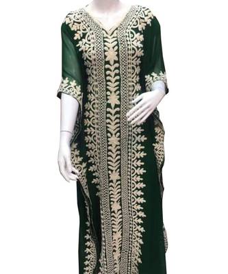 green georgette embroidered zari work islamic kaftans 1