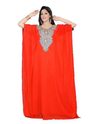 Coral Georgette Embroidered Zari Work Islamic Kaftans 1