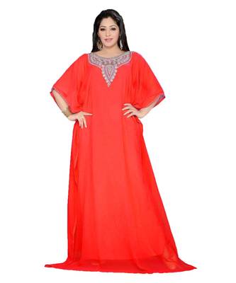 Coral Georgette Embroidered Zari Work Islamic Kaftans 1