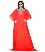 Coral Georgette Embroidered Zari Work Islamic Kaftans