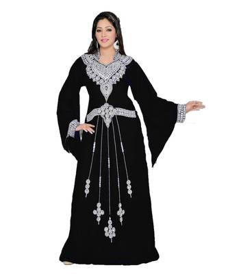 Black Georgette Embroidered Zari Work Islamic Kaftans 1