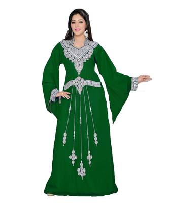 Green Georgette Embroidered Zari Work Islamic Kaftans 1
