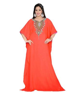 Coral Georgette Embroidered Zari Work Islamic Kaftans 1