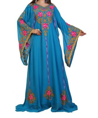 turquoise georgette embroidered zari work islamic kaftans 1
